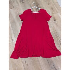 Cherish T-Shirt Tunic Dress V Neck Pockets Large Made in USA Red Patriotic